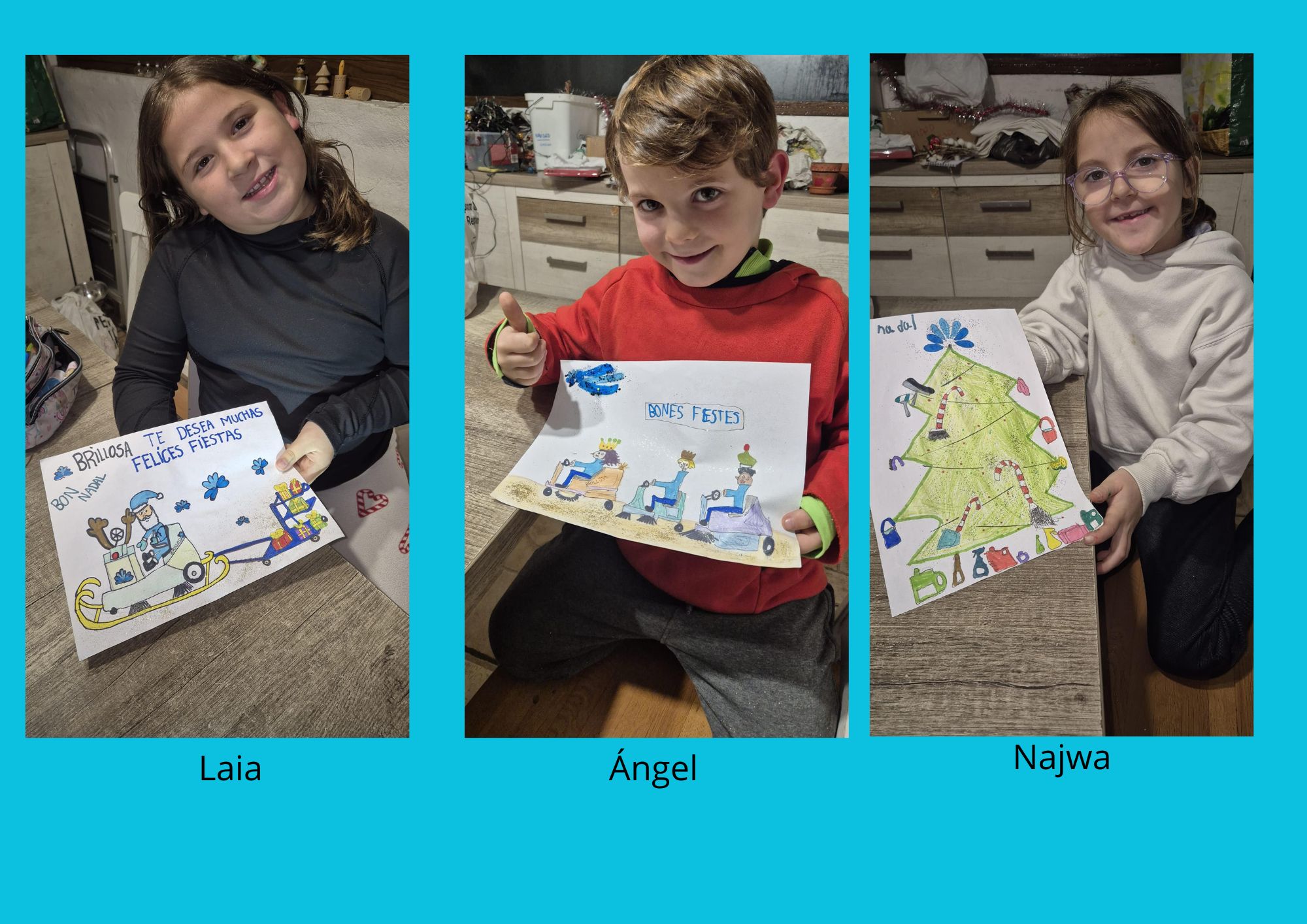 Ángel de 7 años es el ganador del concurso de dibujo para la felicitación de Navidad de Brillosa